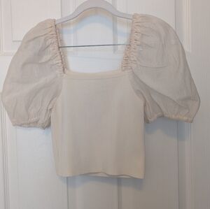 Vestique Cream Chiffon Puff Sleeve Blouse